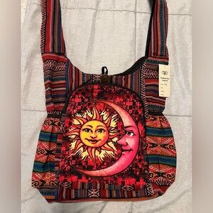 Boho Sun & Moon Red Patterned Crossbody Shoulder Bag